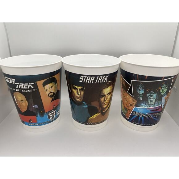 VTG 1991 Lot of 3 Star Trek Next Generation 7-11 7 Eleven Drinking Promo Cups - Picture 1 of 15
